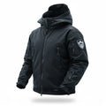 Black tactical jacket with a brand logo on a white background